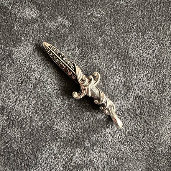 David Yurman Waves Dagger Amulet Pendant w/ Black Diamonds - 44mm - Picture 5 of 12